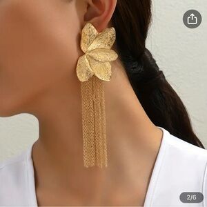 Gold tone earrings with chain fringe